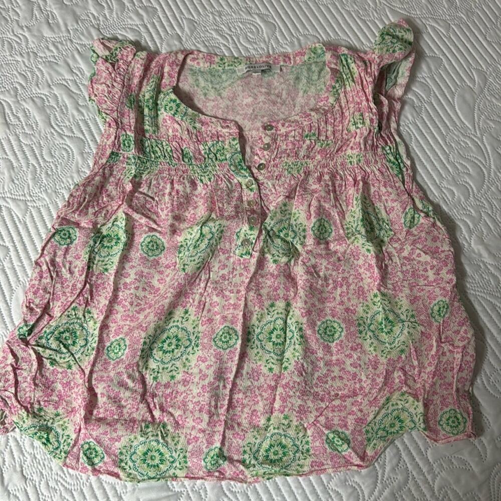 Cute Pink and Green Sleeveless Top Size XL